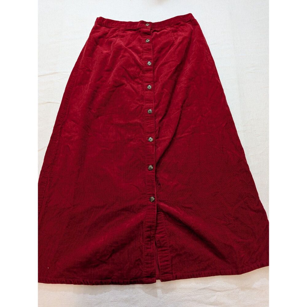 Karen Scott Red Corduroy Button Front Midi Skirt Womens 14 Cotton A Line